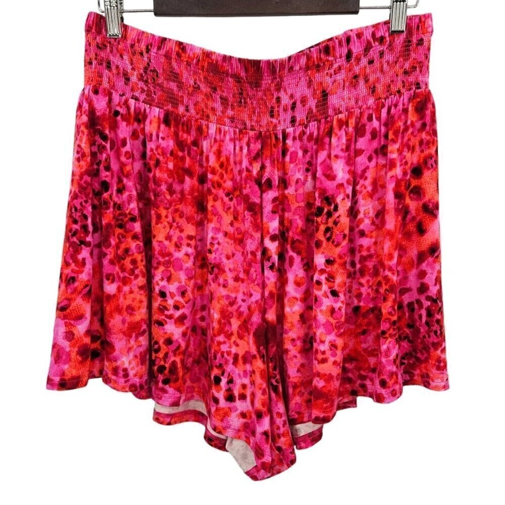 Terra & Sky Womens Shorts Plus Size 3X Pockets Smocked Waist Cheetah Pink NEW - Picture 2 of 8